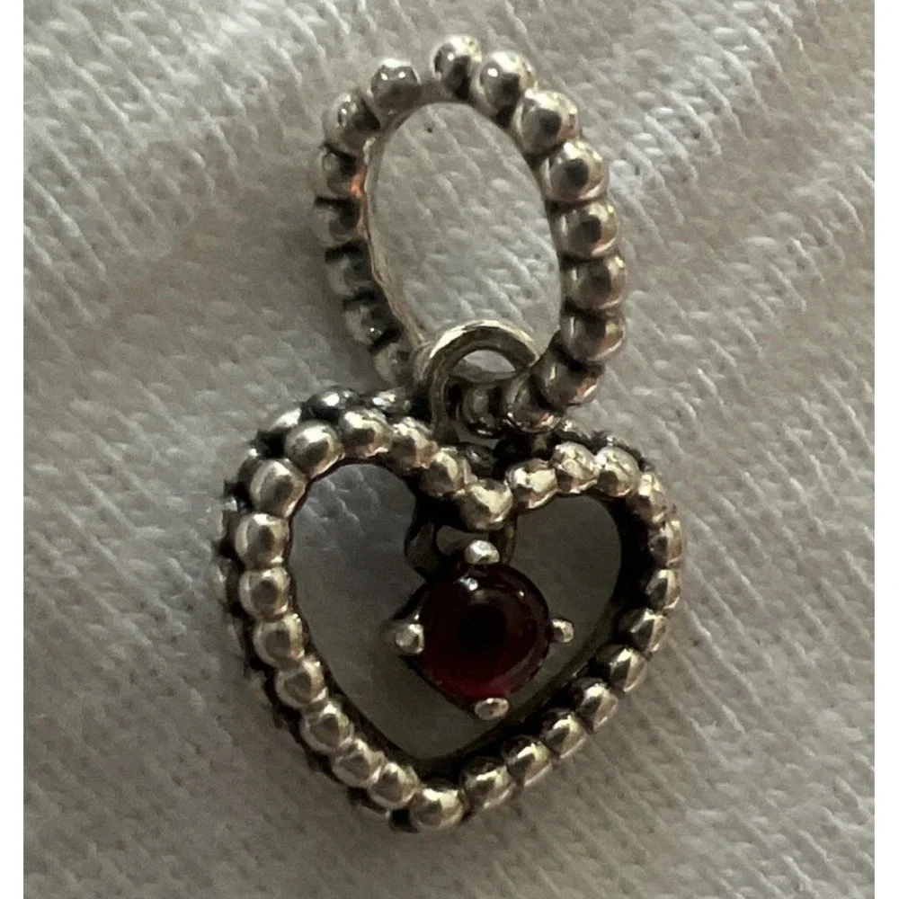 PANDORA JULY BLAZING RED BEADED HEART DANGLE CHARM